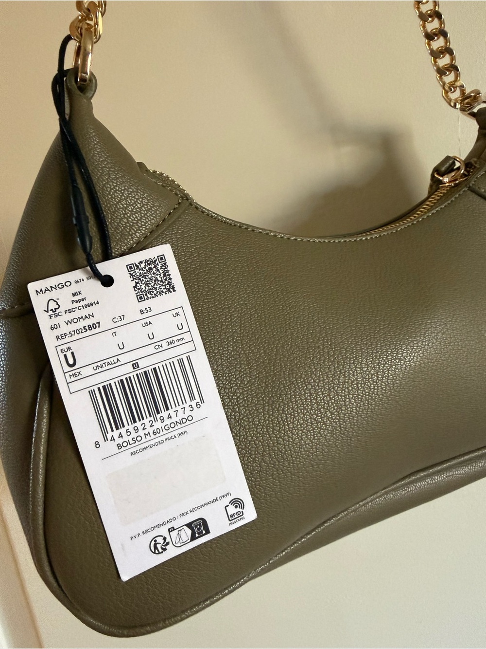 MANGO Olive green Crossbody Bag with chain - Picture 5 of 7